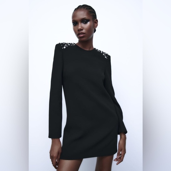 NWT ZARA STUDDED MINI DRESS long sleeve size medium - Picture 1 of 10